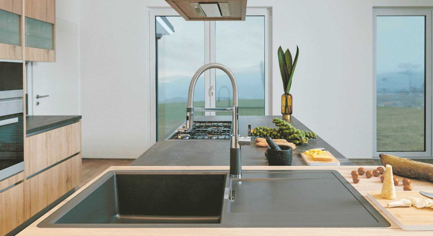 grifos-para-cocinas-extensible-color-gris-y-acero-satinado-fabricante-schock-modelo-sc-550